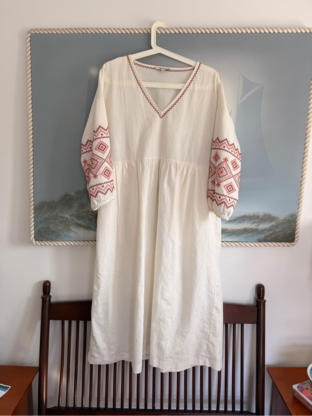 Madewell White Linen Embroidered Peasant Dress Boho Medium